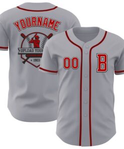 Custom Gray Red-Black Authentic Baseball Jersey