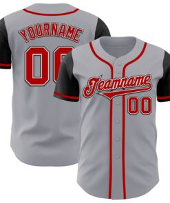 Custom Gray Red-Black Authentic Two Tone Baseball Jersey
