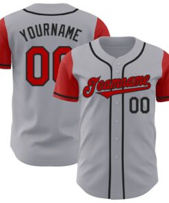 Custom Gray Red-Black Authentic Two Tone Baseball Jersey