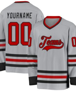 Custom Gray Red-Black Hockey Jersey