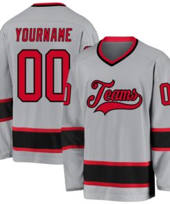 Custom Gray Red-Black Hockey Jersey