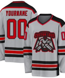 Custom Gray Red-Black Hockey Jersey