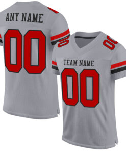 Custom Gray Red-Black Mesh Authentic Football Jersey