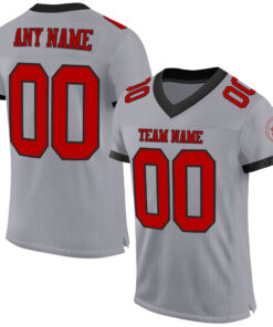 Custom Gray Red-Black Mesh Authentic Football Jersey