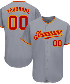Custom Gray Red-Gold Authentic Baseball Jersey