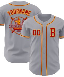 Custom Gray Red-Gold Authentic Baseball Jersey
