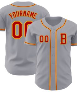 Custom Gray Red-Gold Authentic Baseball Jersey