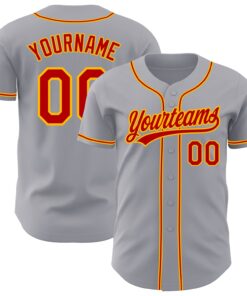 Custom Gray Red-Gold Authentic Baseball Jersey