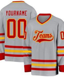 Custom Gray Red-Gold Hockey Jersey