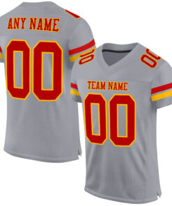 Custom Gray Red-Gold Mesh Authentic Football Jersey