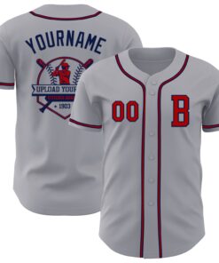 Custom Gray Red-Navy Authentic Baseball Jersey