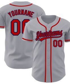 Custom Gray Red-Navy Authentic Baseball Jersey