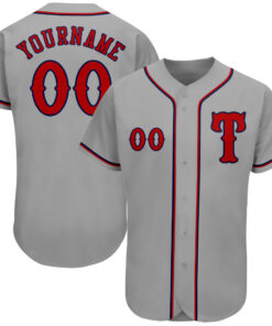 Custom Gray Red-Navy Authentic Baseball Jersey