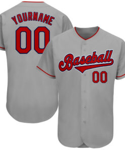 Custom Gray Red-Navy Authentic Baseball Jersey