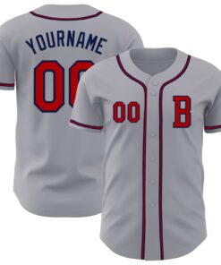 Custom Gray Red-Navy Authentic Baseball Jersey