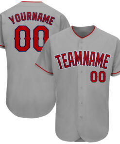 Custom Gray Red-Navy Authentic Baseball Jersey