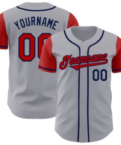 Custom Gray Red-Navy Authentic Two Tone Baseball Jersey
