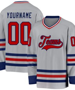 Custom Gray Red-Navy Hockey Jersey