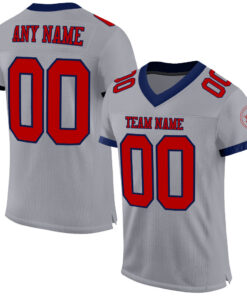 Custom Gray Red-Navy Mesh Authentic Football Jersey