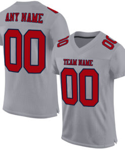 Custom Gray Red-Navy Mesh Authentic Football Jersey