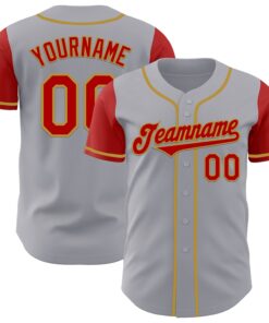 Custom Gray Red-Old Gold Authentic Two Tone Baseball Jersey