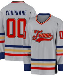 Custom Gray Red Old Gold-Navy Hockey Jersey