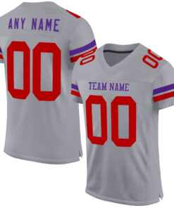 Custom Gray Red-Purple Mesh Authentic Football Jersey