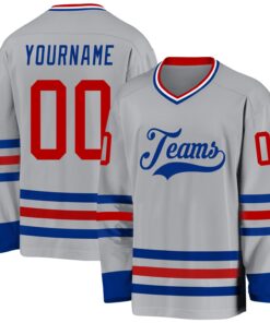 Custom Gray Red-Royal Hockey Jersey