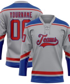 Custom Gray Red-Royal Hockey Lace Neck Jersey