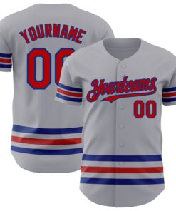 Custom Gray Red-Royal Line Authentic Baseball Jersey