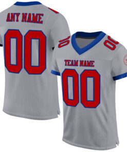 Custom Gray Red-Royal Mesh Authentic Football Jersey
