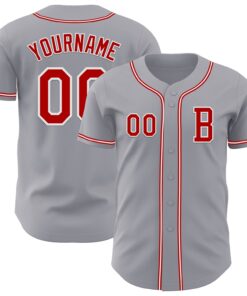 Custom Gray Red-White Authentic Baseball Jersey