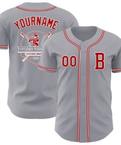 Custom Gray Red-White Authentic Baseball Jersey