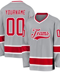 Custom Gray Red-White Hockey Jersey