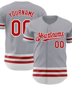 Custom Gray Red-White Line Authentic Baseball Jersey