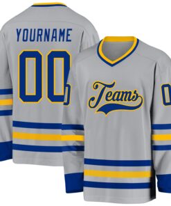 Custom Gray Royal-Gold Hockey Jersey