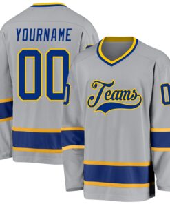 Custom Gray Royal-Gold Hockey Jersey