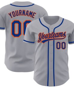 Custom Gray Royal-Orange Authentic Baseball Jersey