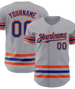 Custom Gray Royal-Orange Line Authentic Baseball Jersey