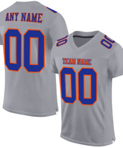 Custom Gray Royal-Orange Mesh Authentic Football Jersey