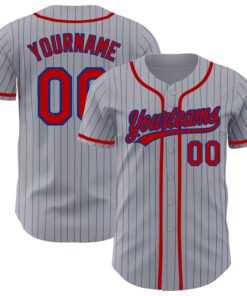 Custom Gray Royal Pinstripe Red Authentic Baseball Jersey