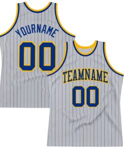Custom Gray Royal Pinstripe Royal-Gold Authentic Basketball Jersey