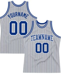Custom Gray Royal Pinstripe Royal-White Authentic Basketball Jersey