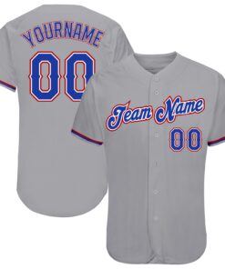 Custom Gray Royal-Red Authentic Baseball Jersey