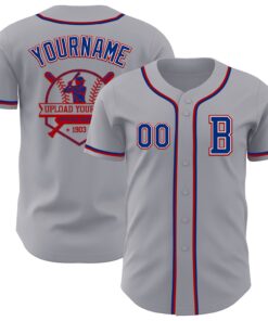 Custom Gray Royal-Red Authentic Baseball Jersey