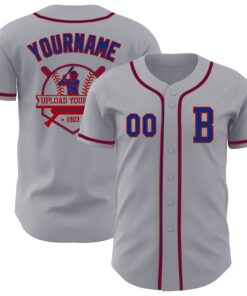 Custom Gray Royal-Red Authentic Baseball Jersey