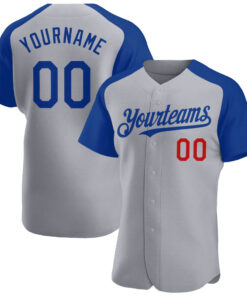 Custom Gray Royal-Red Authentic Raglan Sleeves Baseball Jersey