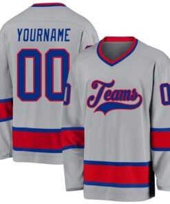 Custom Gray Royal-Red Hockey Jersey