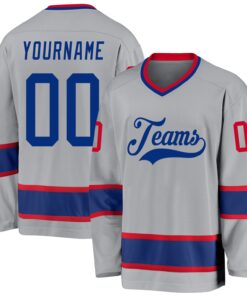 Custom Gray Royal-Red Hockey Jersey