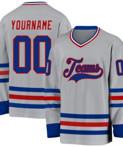 Custom Gray Royal-Red Hockey Jersey